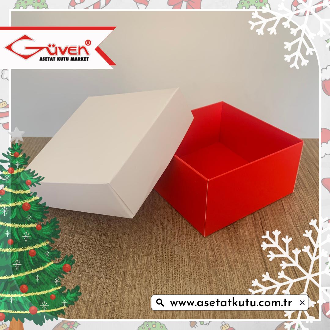 10x10x5 Tabanı Kırmızı, Kapağı Beyaz Karton Kutu