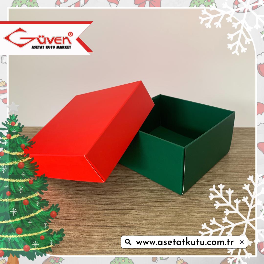 10x10x5 Tabanı Yeşil, Kapağı Kırmızı Karton Kutu