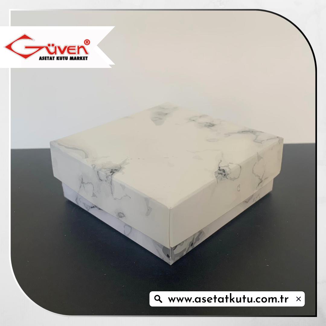 8x8x3 Beyaz Mermer Desenli Komple Karton Kutu