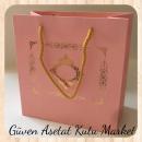 20x20x10 Ölçülü Pembe Üzerine Gold Saray Desenli Karton Poşet