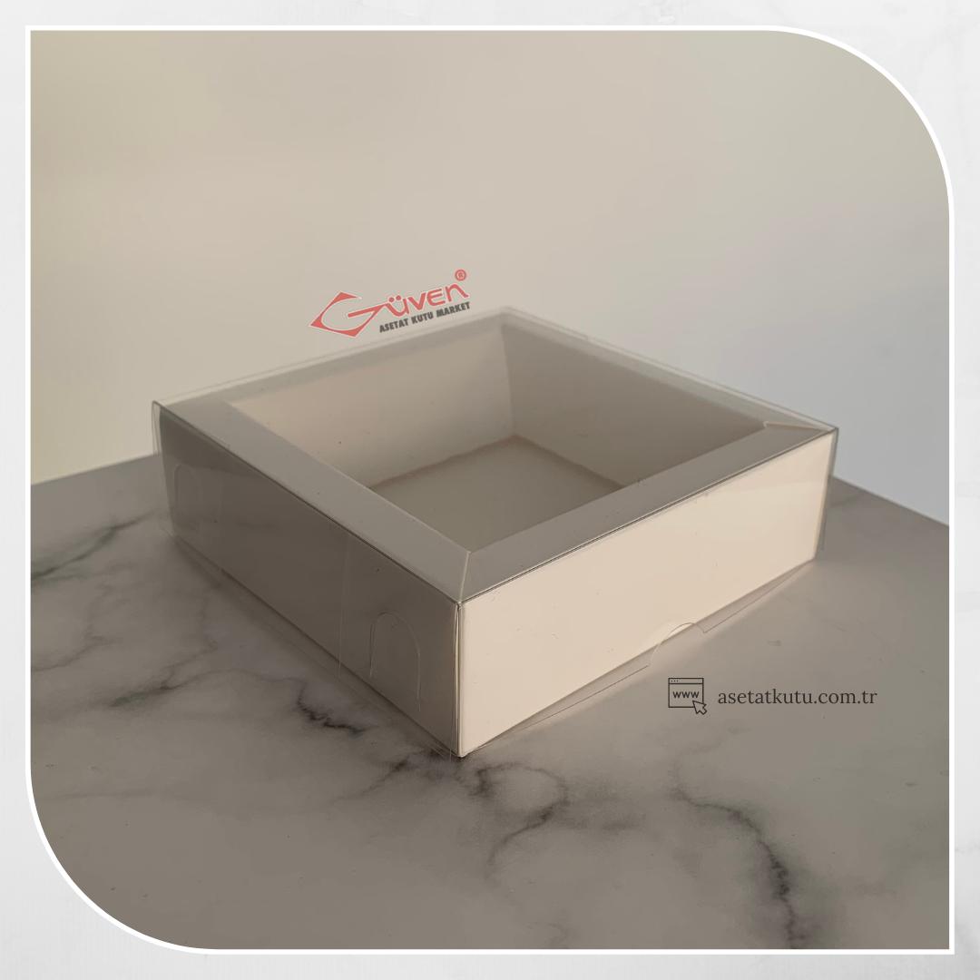[Duvarlı Kutu] 10x10x3 Altı Beyaz Karton Üstü Asetat Kutu