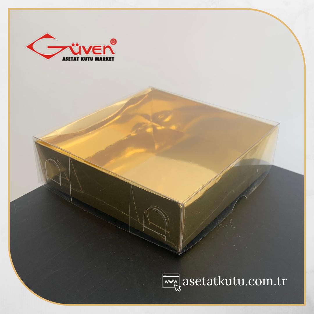 10x10x3 Altı Gold Metalize Karton Üstü Asetat Kutu