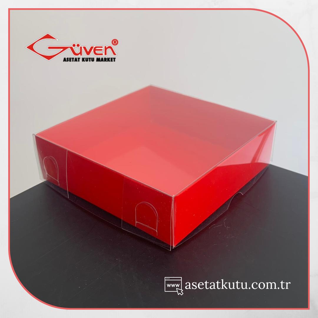 10x10x3 Altı Kırmızı Karton Üstü Asetat Kutu
