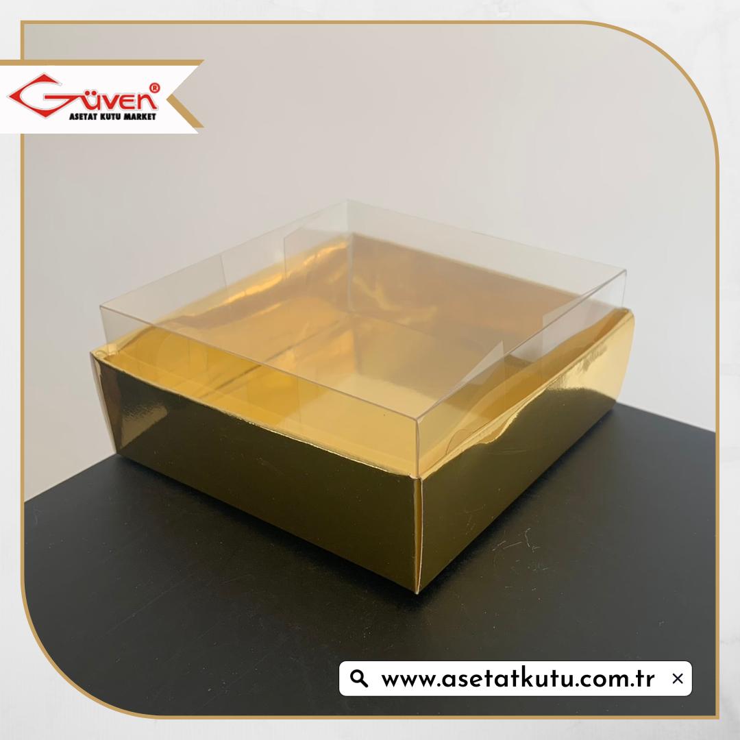 10x10x4 Altı Gold Metalize Karton Üstü Asetat Kutu