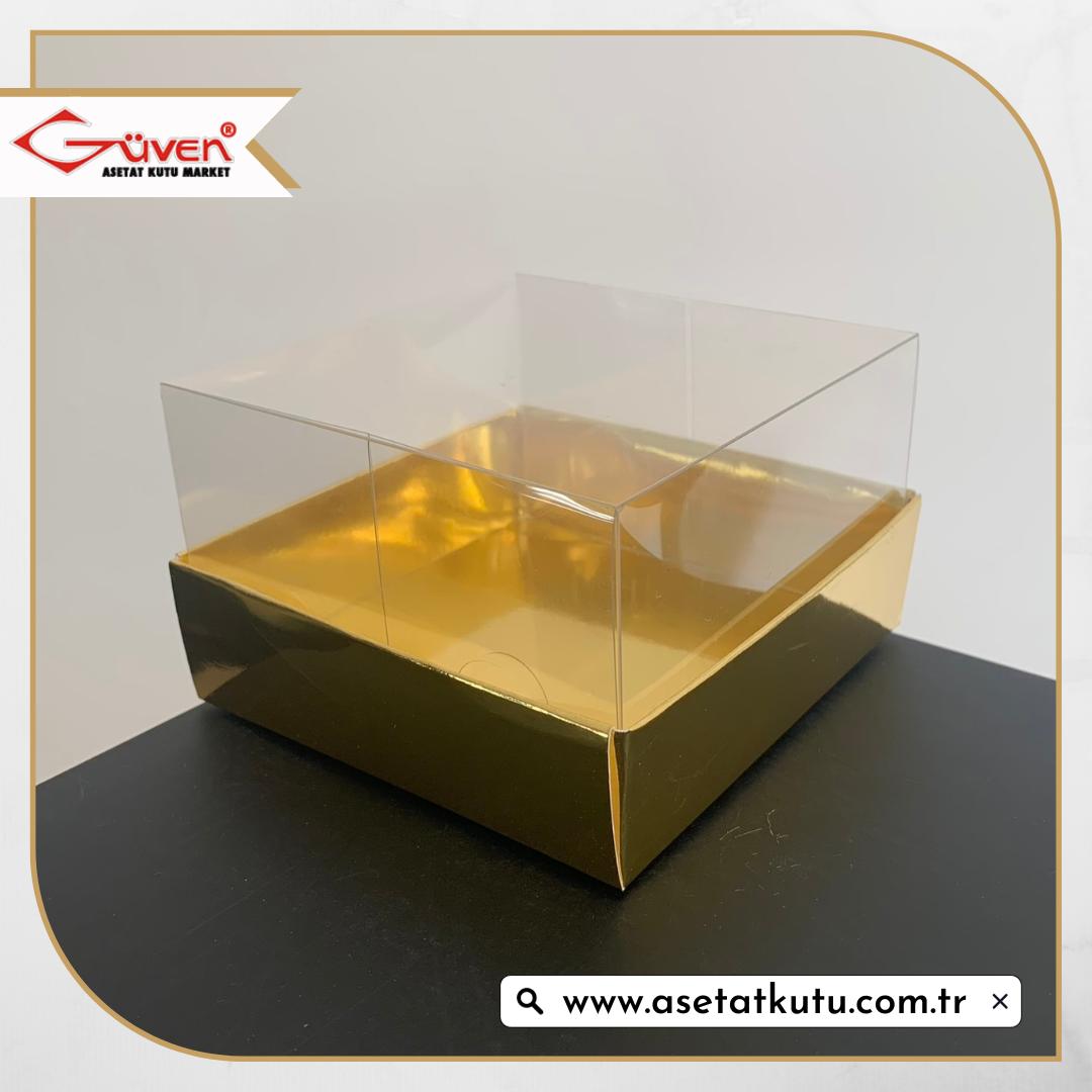10x10x6 Altı Gold Metalize Karton Üstü Asetat Kutu