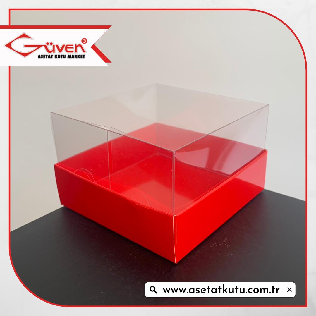 10x10x6 Altı Kırmızı Karton Üstü Asetat Kutu