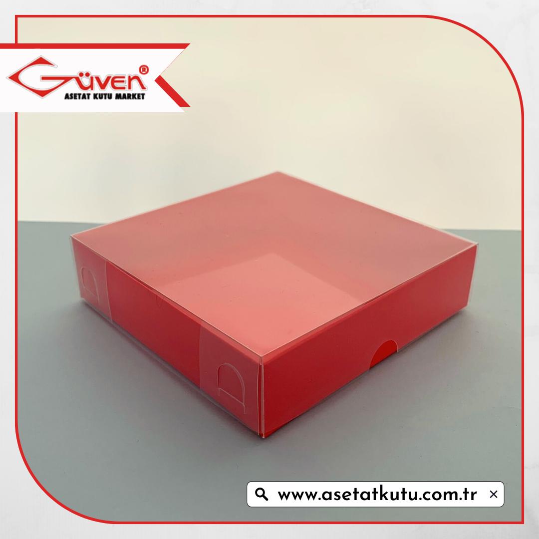 12x12x3 Altı Kırmızı Karton Üstü Asetat Kutu