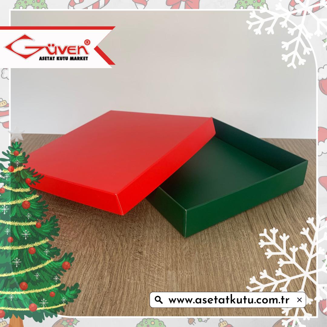 15x15x3 Tabanı Yeşil, Kapağı Kırmızı Karton Kutu