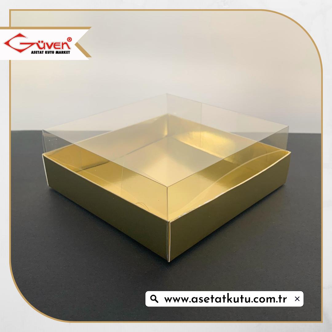 15x15x5 Altı Gold Metalize Karton Üstü Asetat Kutu