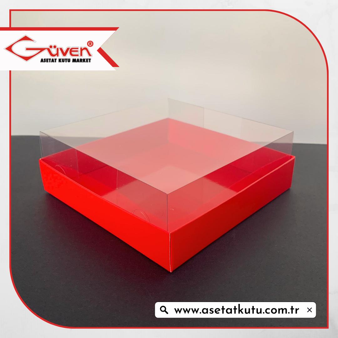 15x15x5 Altı Kırmızı Karton Üstü Asetat Kutu