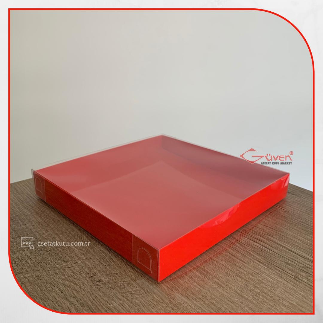 20x20x3 Altı Kırmızı Karton Üstü Asetat Kutu