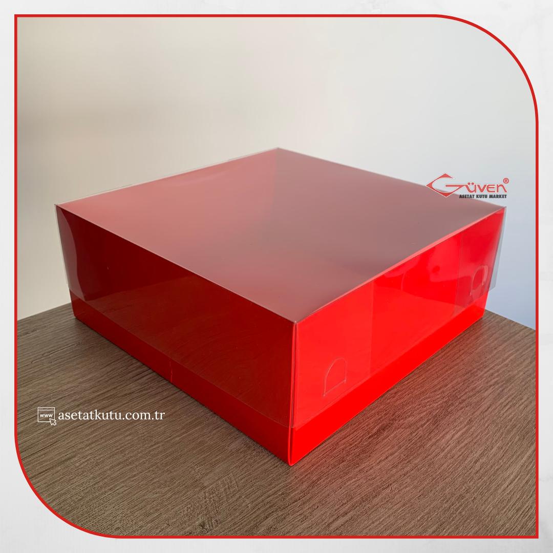 25x25x10 Altı Kırmızı Karton Üstü Asetat Kutu