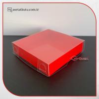 8x8x2 Altı Kırmızı Karton Üstü Asetat Kutu