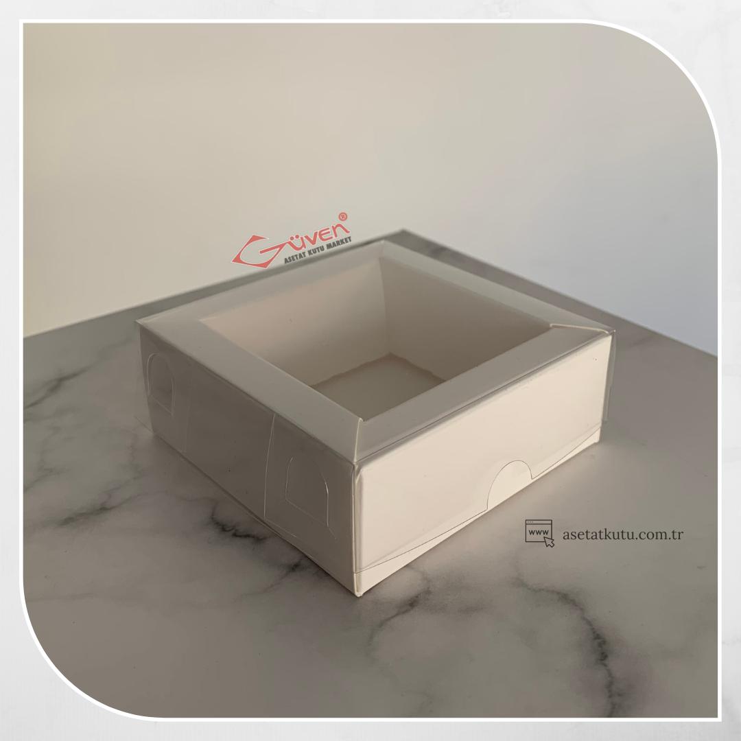 [Duvarlı Kutu] 8x8x3 Altı Beyaz Karton Üstü Asetat Kutu
