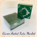8x8x3 Altı Yeşil Üzerine Gümüş Saray Desenli Karton, Üstü Asetat Kutu
