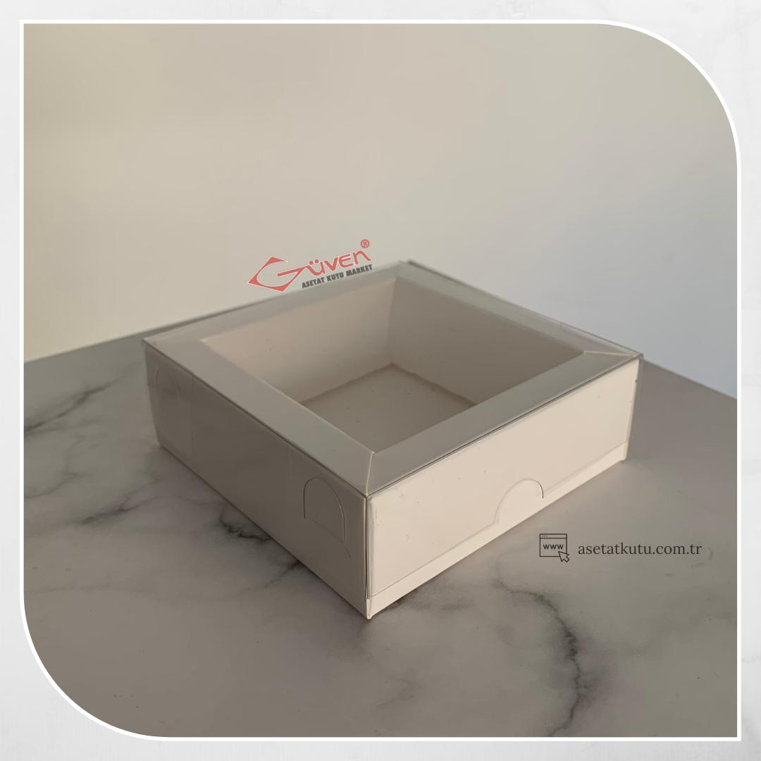[Duvarlı Kutu] 9x9x3 Altı Beyaz Karton Üstü Asetat Kutu